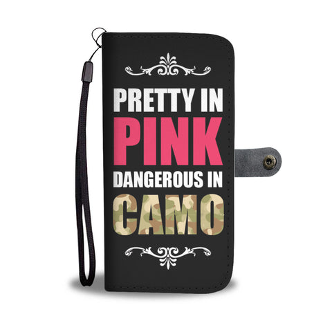 Image of Pretty In Pink Dangerous in Camo Phone Wallet Case